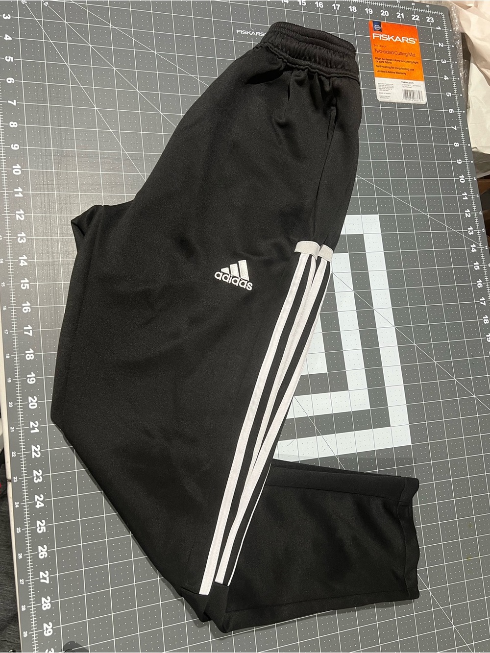adidas Kids' Black Track Pants with White Stripes, and ankle zippers Size: M